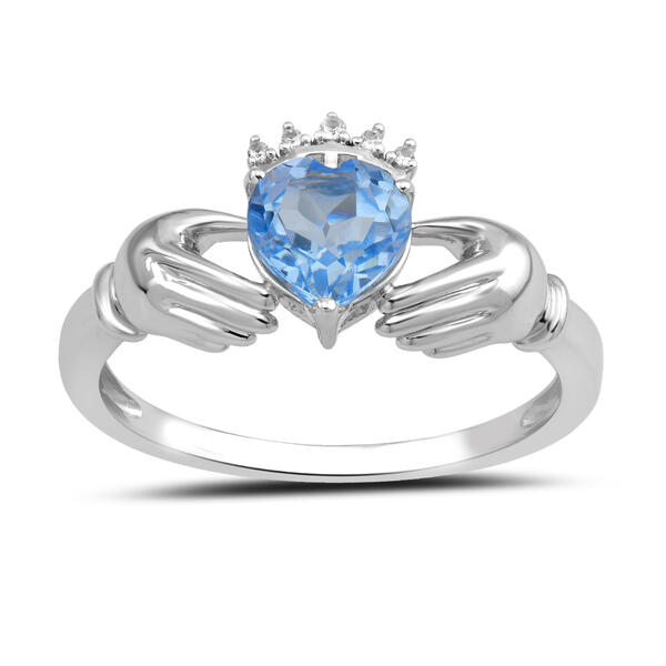 Sterling Silver Blue Topaz Claddagh Ring - image 