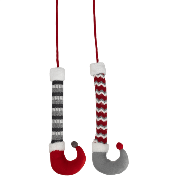 Northlight Grey & Red Plush Elf Leg Christmas Picks - Set of 2