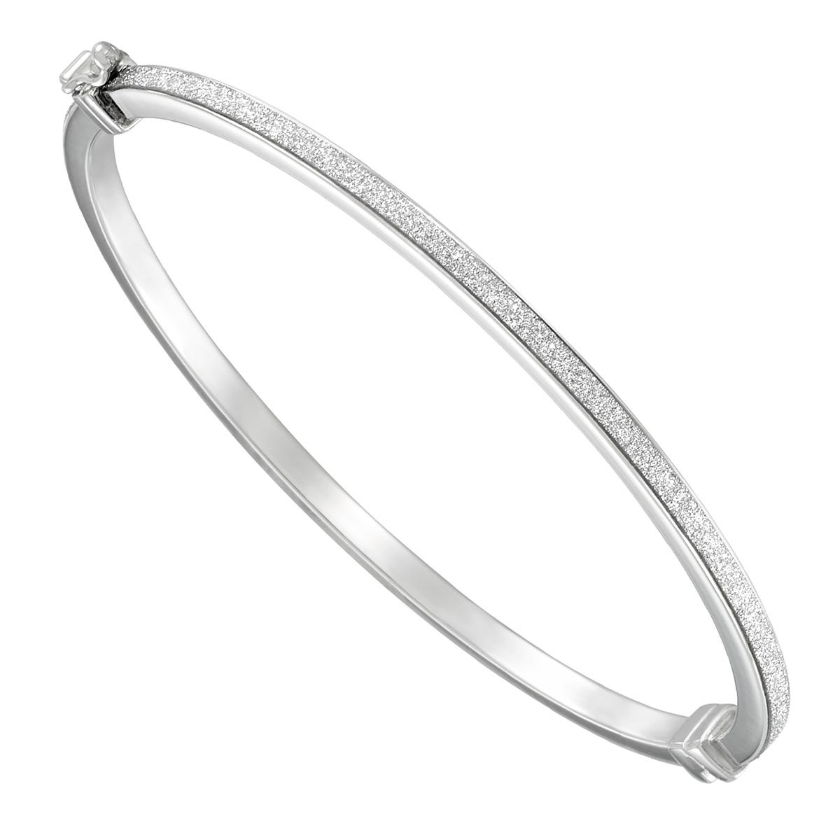 7in. Gold One™ 1kt. White Gold Glitter Bangle Bracelet
