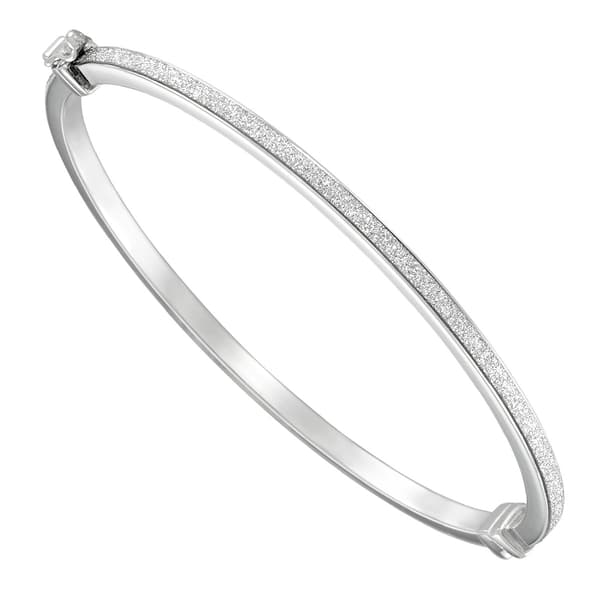 7in. Gold One(tm) 1kt. White Gold Glitter Bangle Bracelet - image 