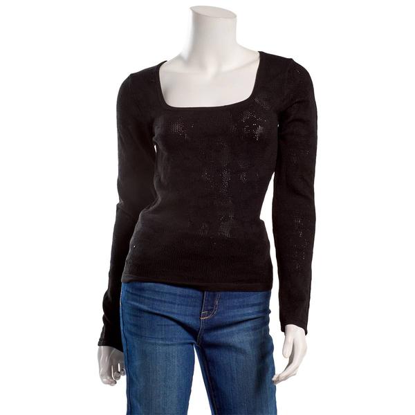 Juniors A. Byer Long Sleeve Texture Scoop Neck Top - image 