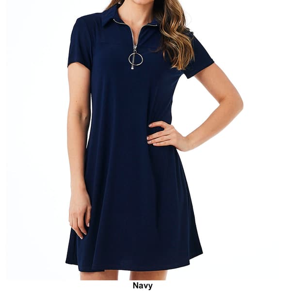 Womens MSK Short Sleeve O-Ring Zip Shift Dress