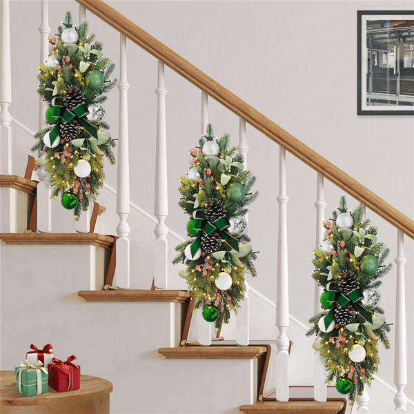 Puleo International Pre-Lit Adorned Green & White Banister Swag