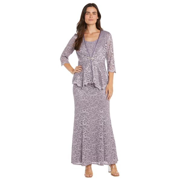 Petite R&M Richards Peplum Lace Jacket Dress Gown
