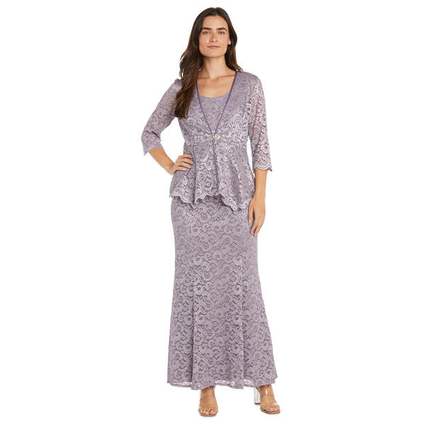 Petite R&M Richards Peplum Lace Jacket Dress Gown - image 
