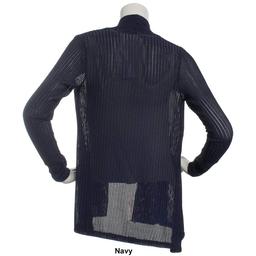 Womens Notations Long Sleeve Solid Perforated Open Cardigan