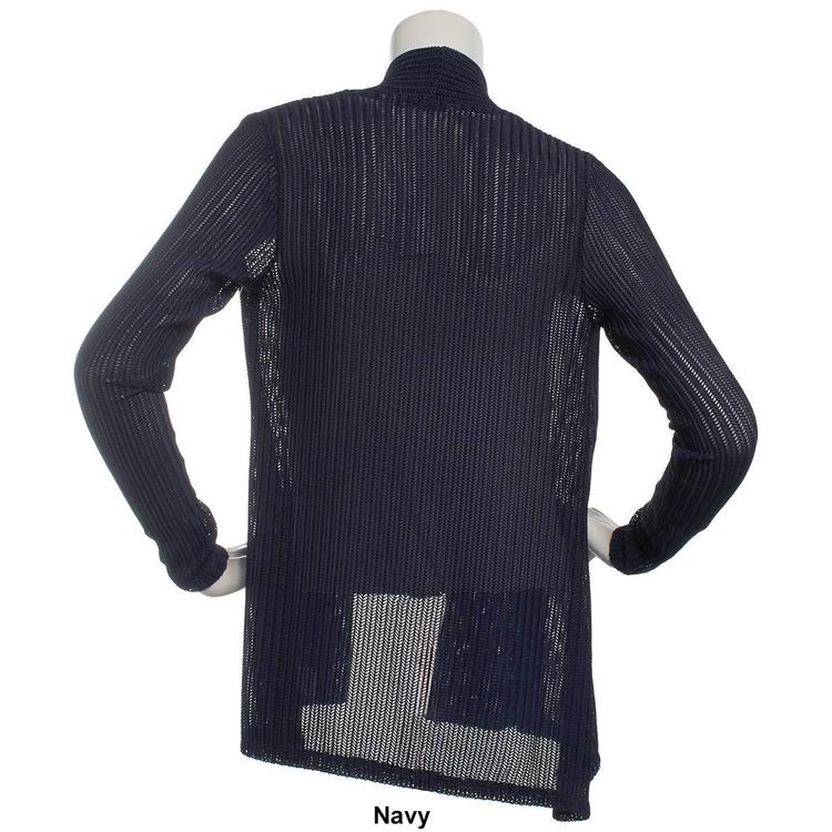 Womens Notations Long Sleeve Solid Perforated Open Cardigan