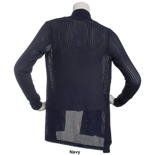 Womens Notations Long Sleeve Solid Perforated Open Cardigan