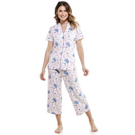 Womens White Orchid Short Sleeve Floral Capri Pajama Set