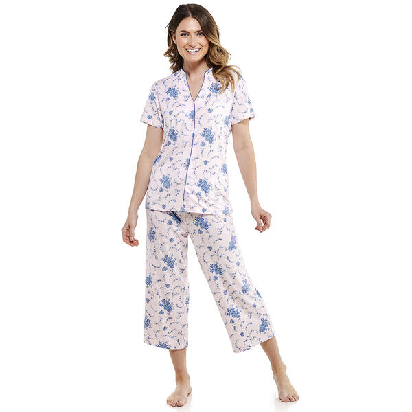 Womens White Orchid Short Sleeve Floral Capri Pajama Set - image 