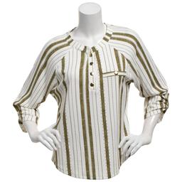 Womens Cure 3/4 Roll Tab Sleeve Stripe Split Neck Blouse