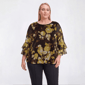 Plus Size Kasper 3/4 Ruffle Sleeve Lurex Leaf Print Blouse - image 1