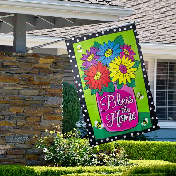 Northlight 28in. Bless this Home Bouquet Outdoor House Flag