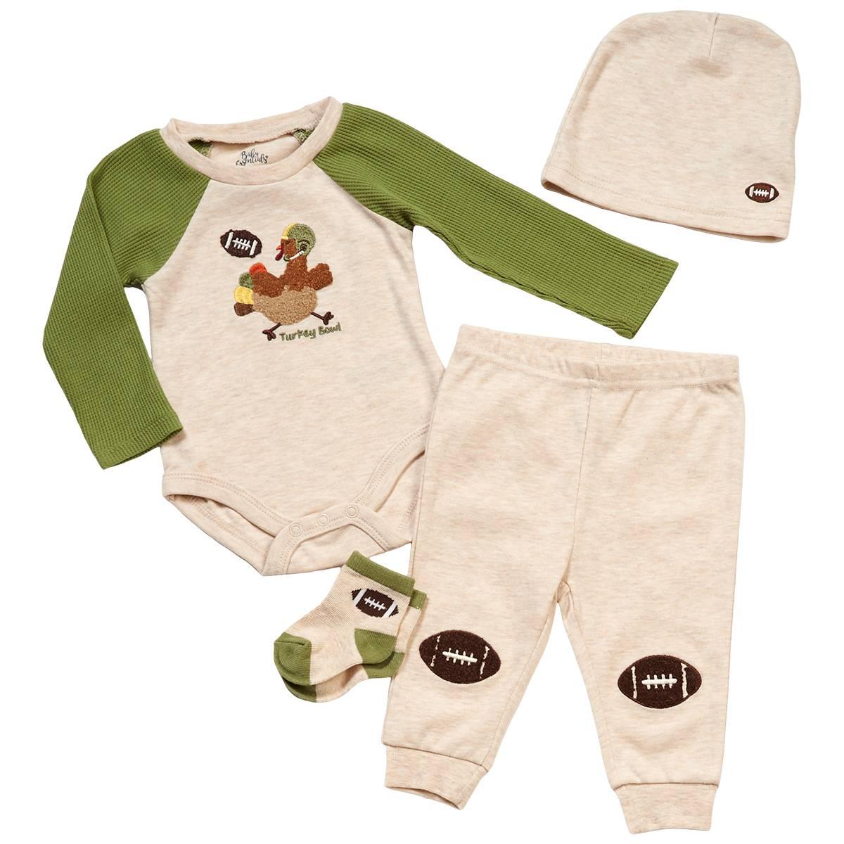 Baby Boy (3-9M) Baby Essentials 4pc. Turkey Bowl Bodysuit Set