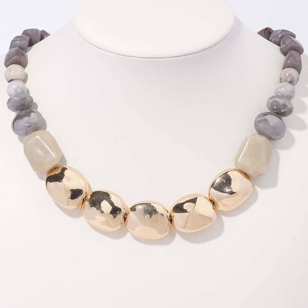 Ashley Cooper(tm) Gold-Tone Chunky Nugget Grey Bead Short Necklace - image 