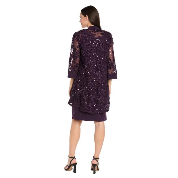 Womens R&M Richards Embroidered Sequin Soutache Jacket Dress