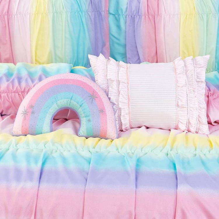 Alex &amp; Bella Rainbow Rouched Microfiber Comforter Bedding Set