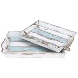 9th & Pike&#40;R&#41; Set of 2 Wood Serving Trays with Rope Handles
