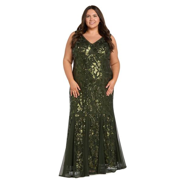 Plus Size R&M Richards Sleeveless V Neck Beaded Godet Gown