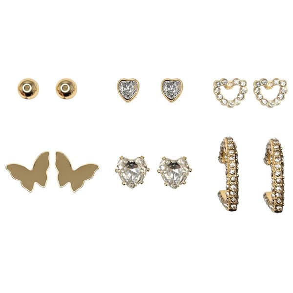 Ashley Gold-Tone Butterfly/Heart Stud & Hoop Earring Set - image 