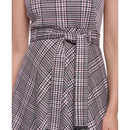 Womens Calvin Klein Sleeveless Plaid Belt Waist Midi Dress