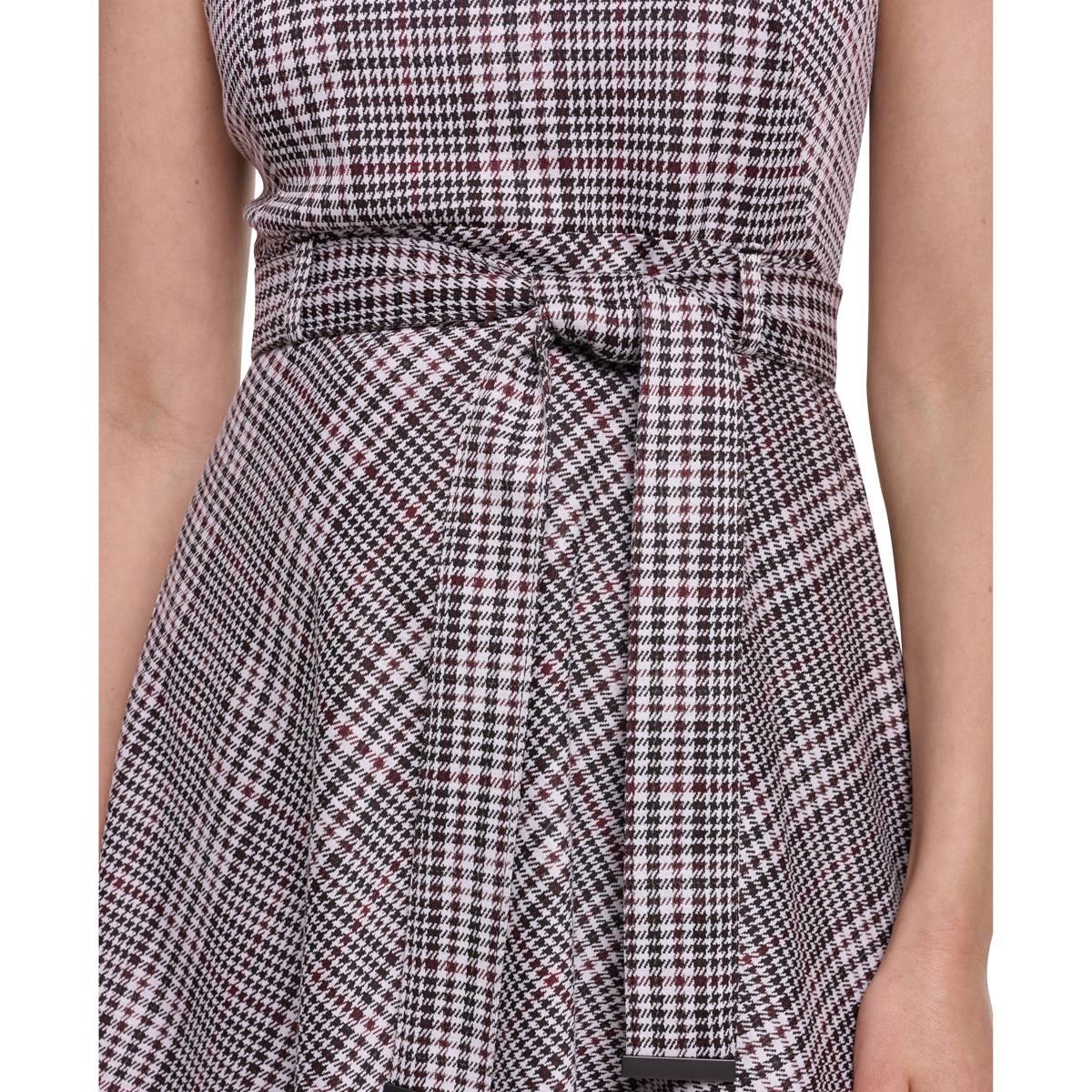 Womens Calvin Klein Sleeveless Plaid Belt Waist Midi Dress