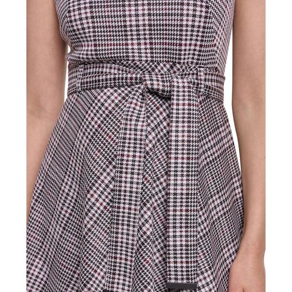 Womens Calvin Klein Sleeveless Plaid Belt Waist Midi Dress