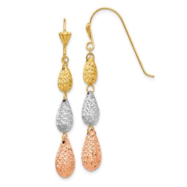 Gold Classics&#40;tm&#41; 14kt. Tri-Color Teardrop Dangle Earrings - image 