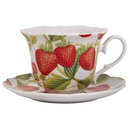 Home Essentials 8oz. Strawberry Chintz Teacup & Saucer