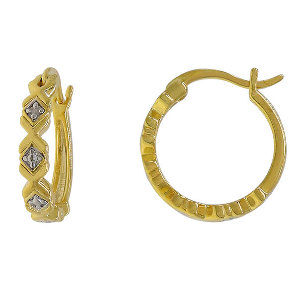 Gianni Argento Gold over Silver Diamond Accent XO Hoop Earrings - image 