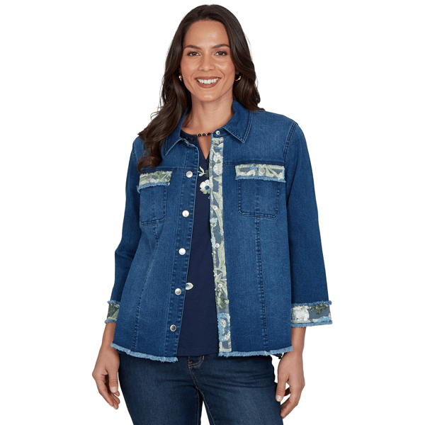 Womens Alfred Dunner Indigo Girls Floral Trim Denim Jacket