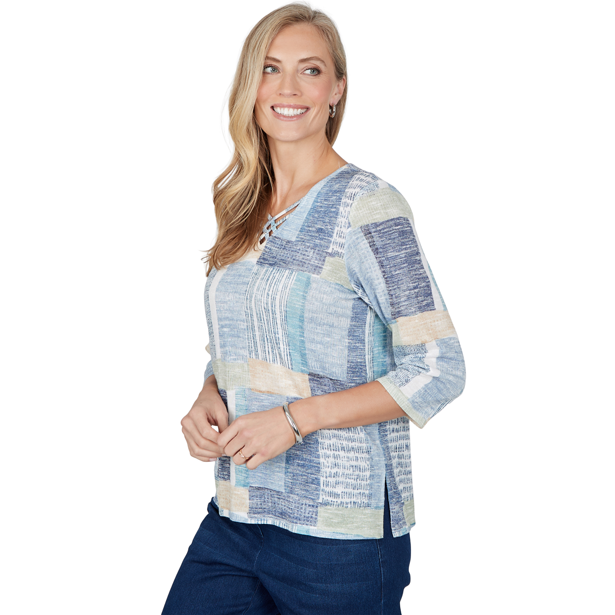Petite Alfred Dunner Ann Arbor Geometric Patchwork Blouse