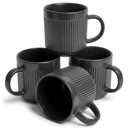Sango Anderson Black Ceramic 16.5oz.Coffee Mugs - Set of 4