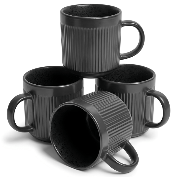 Sango Anderson Black Ceramic 16.5oz.Coffee Mugs - Set of 4 - image 