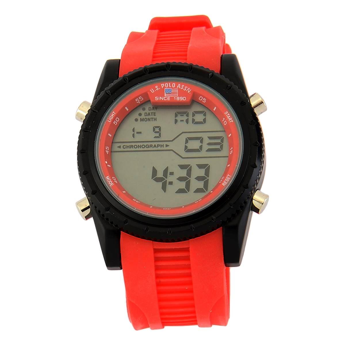 Mens U.S. Polo Assn.® Digital Watch with Red Band - US3163
