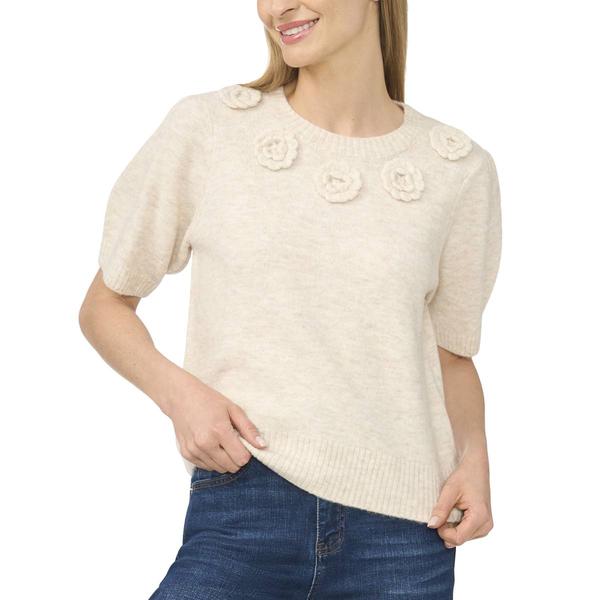 Womens Cece Short Sleeve Embroidered Flower Neck Sweater - image 