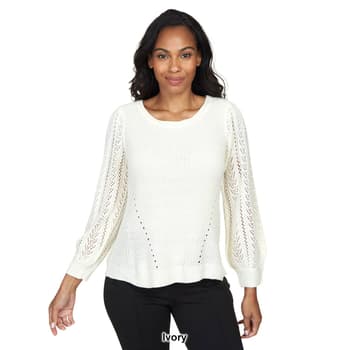 Womens Ruby Rd. Must Haves II Crochet Textured Sleeve Sweater - Boscov's