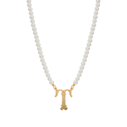 1928 16in. Gold-Tone T Initial Pearl Pendant