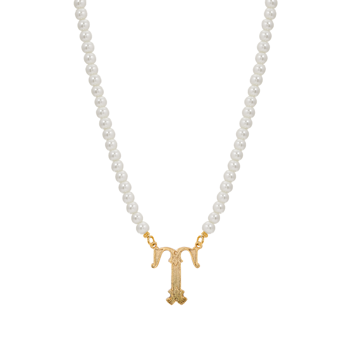 1928 16in. Gold-Tone T Initial Pearl Pendant