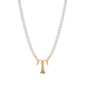 1928 16in. Gold-Tone T Initial Pearl Pendant - image 1