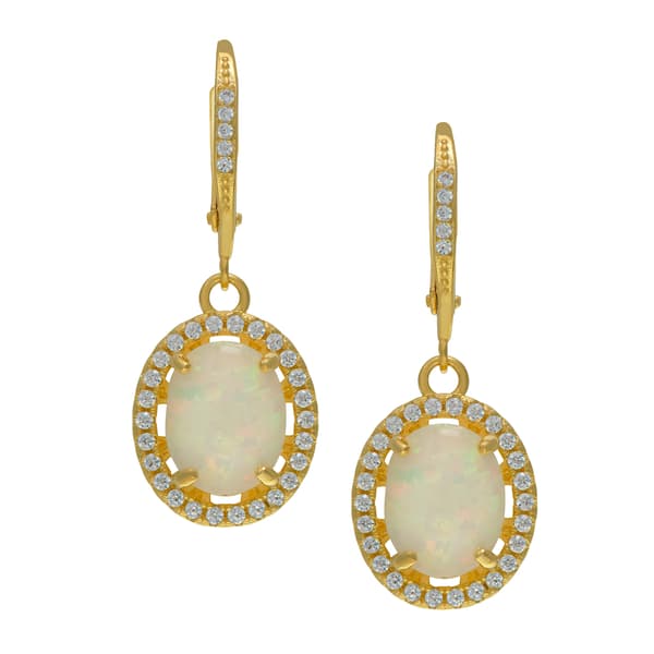 Gianni Argento Gold Plated Lab Opal Oval Leverback Earrings - image 