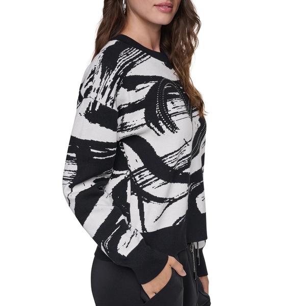 Womens DKNY Long Sleeve Studded Heart Brushstroke Sweater