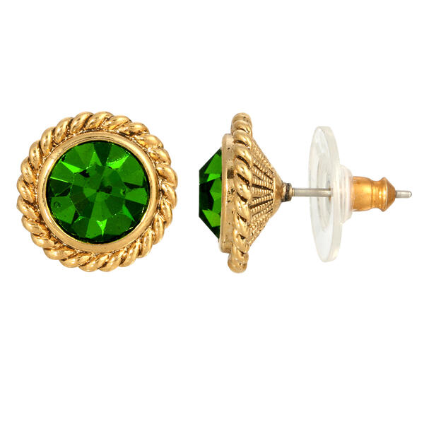 1928 14kt. Gold Dipped Green Round Button Stud Earrings - image 
