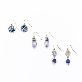 Ruby Rd. Set of 3 Silver-Tone & Blue Drop Earrings
