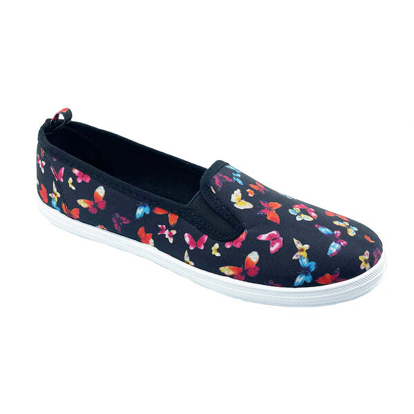 Womens Ashley Blue Canvas Twin Gore Butterfly Flats - image 