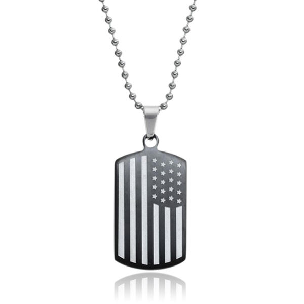 Mens Two-Tone 24in. American Flag Dog Tag Necklace - image 