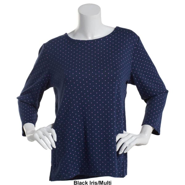 Petite Hasting & Smith 3/4 Sleeve Polka Dot Open Crew Neck Top