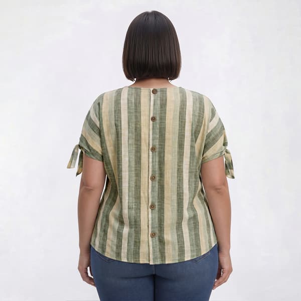 Plus Size Tru Self Short Dolman Tie Sleeve Stripe Blouse