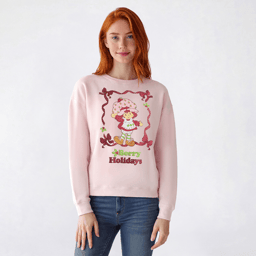 Juniors Strawberry Shortcake Holiday Boyfriend Fleece Pullover