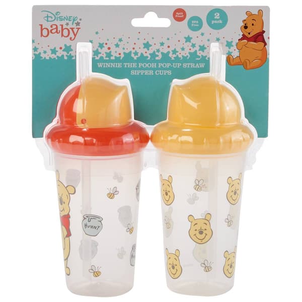 Disney Baby 2pk. Pooh Pop-Up Straw Sipper Cups - image 